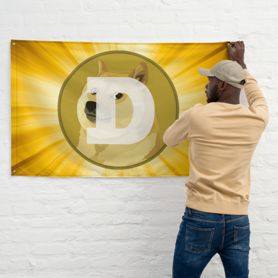 Dogecoin Flag -being placed on wall