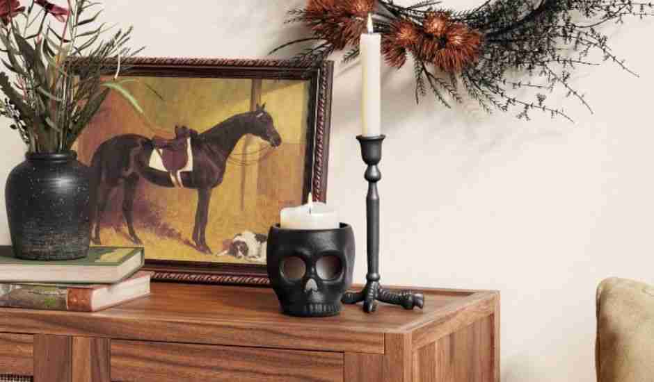 Ceramic Stoneware Skull Candle Holder halloween decor for 2022